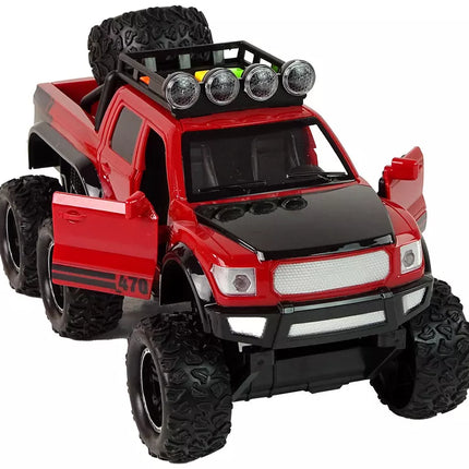 Visureigis automobilis su frikciniu varikliu, dideli ratai 1:16, raudonas