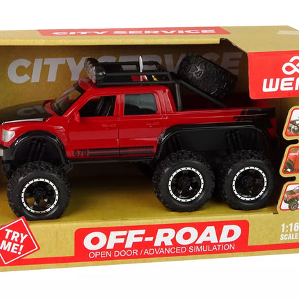 Visureigis automobilis su frikciniu varikliu, dideli ratai 1:16, raudonas