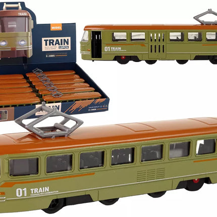 Žaislinis traukinys su frikcine pavara, skleidžiantis garsus, metalinis, žalias