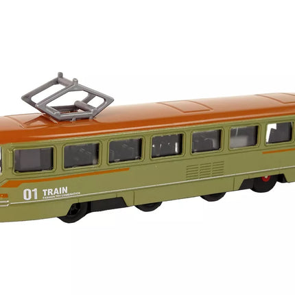 Žaislinis traukinys su frikcine pavara, skleidžiantis garsus, metalinis, žalias