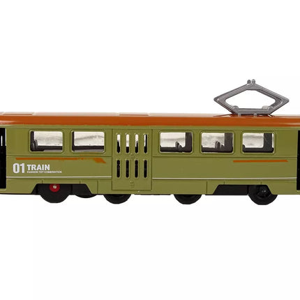 Žaislinis traukinys su frikcine pavara, skleidžiantis garsus, metalinis, žalias