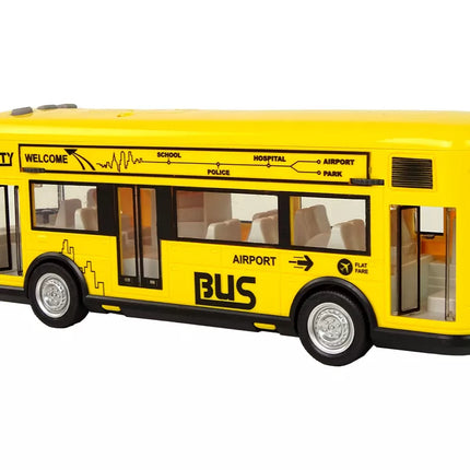 Geltonas miesto autobusas su frikciniu varikliu 1:18