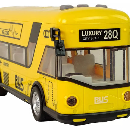 Geltonas miesto autobusas su frikciniu varikliu 1:18