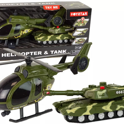 Karinis tankas su frikciniu varikliu ir sraigtasparnis