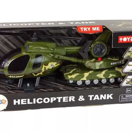 Karinis tankas su frikciniu varikliu ir sraigtasparnis