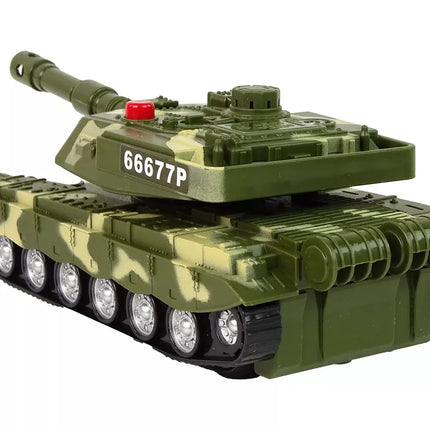 Karinis tankas su frikciniu varikliu, garsais ir šviesomis