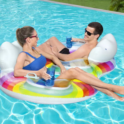 Dvigubas pripučiamas plaukimo ratas 186 x 116 cm Rainbow Bestway 43648