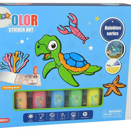 Baldų langų lipdukai Jūros gyvūnai Vėžlys „Pasidaryk pats“ 8 spalvų blizgučiai