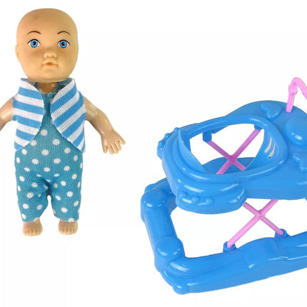 Nėščia lėlė kūdikis ilgais plaukais priedai