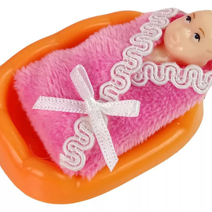 Nėščia lėlė kūdikis ilgais plaukais priedai