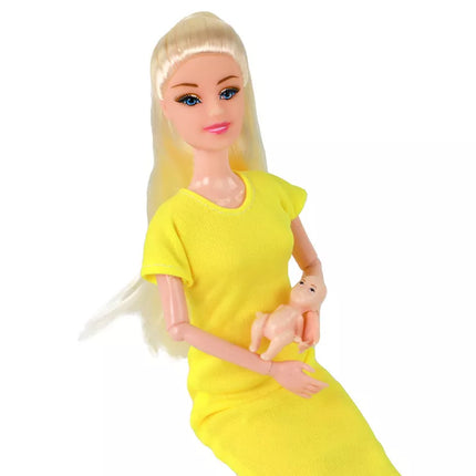 Lėlė Nėščia Mama Kūdikio Lėlė Geltona Nėštumas