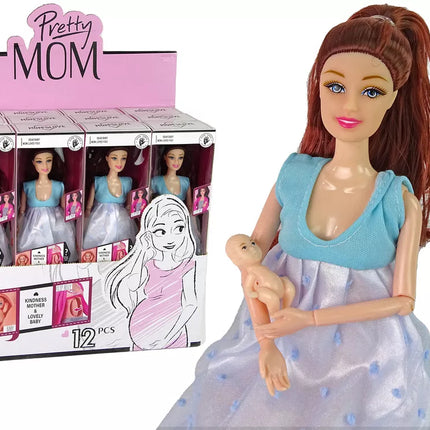 Lėlė su nėščiosios mėlyna suknele