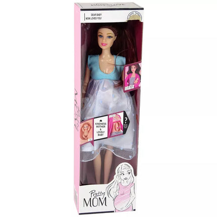 Lėlė su nėščiosios mėlyna suknele