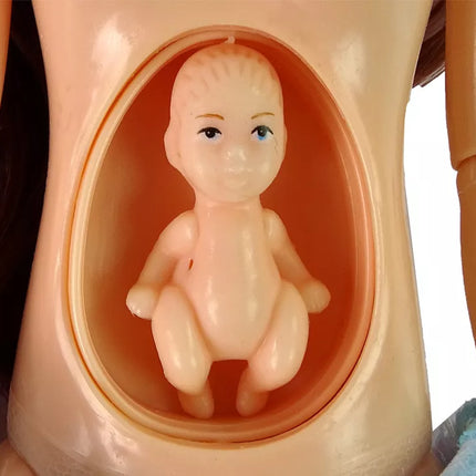 Lėlė su nėščiosios mėlyna suknele