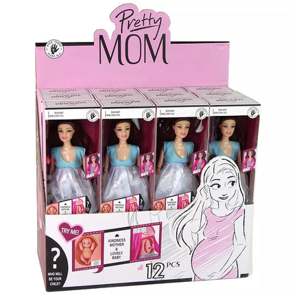 Lėlė su nėščiosios mėlyna suknele