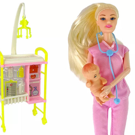 Vaikiška lėlė-gydytoja su ilgais plaukais ir priedais