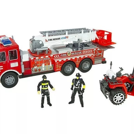 Didelis priešgaisrinės tarnybos rinkinys: ugniagesių mašina, figūrėlės, keturratis, šalmas vaikams