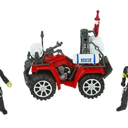 Didelis priešgaisrinės tarnybos rinkinys: ugniagesių mašina, figūrėlės, keturratis, šalmas vaikams