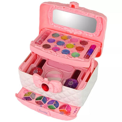 Grožio dėžutės rinkinys, akių šešėliai, nagų lakai, rožinė, balta