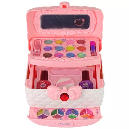 Grožio dėžutės rinkinys, akių šešėliai, nagų lakai, rožinė, balta