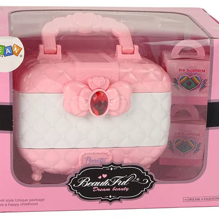 Grožio dėžutės rinkinys, akių šešėliai, nagų lakai, rožinė, balta