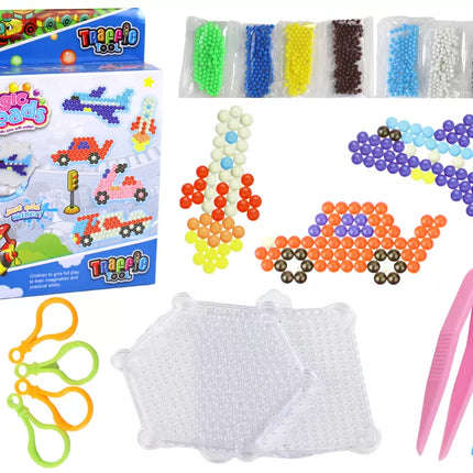 Vandens karoliukų rinkinys „Pasidaryk pats“ stebuklingi karoliukai 8 spalvų transporto priemonės