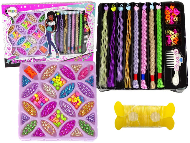 Plaukų karoliukų ir spalvingų papuošalų rinkinys