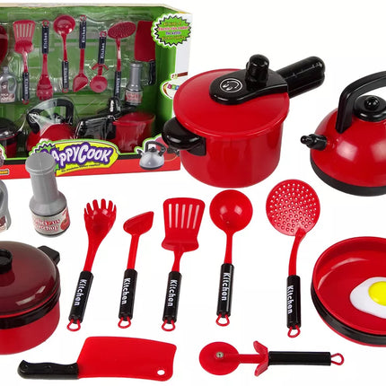 Raudonų virtuvės reikmenų puodų rinkinys