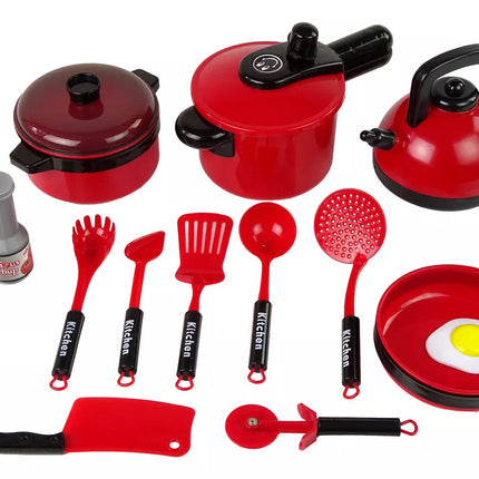 Raudonų virtuvės reikmenų puodų rinkinys