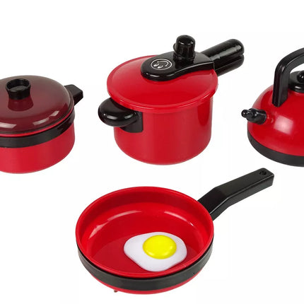 Raudonų virtuvės reikmenų puodų rinkinys