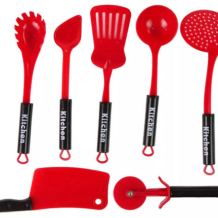 Raudonų virtuvės reikmenų puodų rinkinys