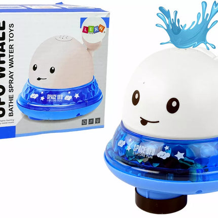 Banginis, purškiantis vandenį su stovu, baltas vonios žaislas