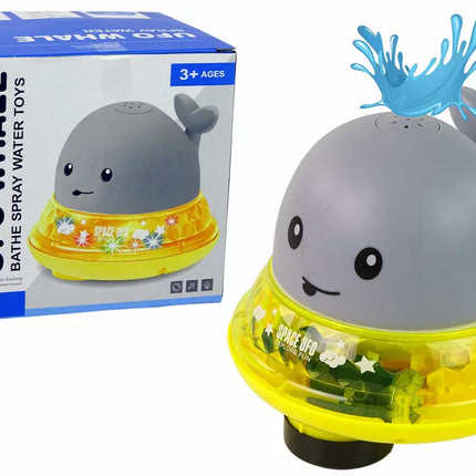 Banginis, purškiantis vandeniu su stovu, pilkas vonios žaislas