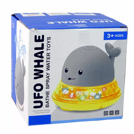 Banginis, purškiantis vandeniu su stovu, pilkas vonios žaislas