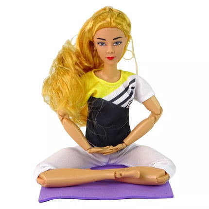 Lėlė jogos kilimėlis ilgais šviesiais plaukais