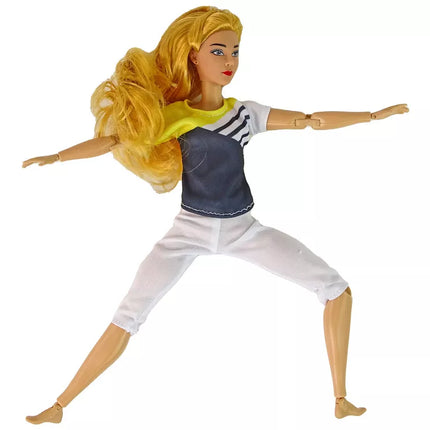 Lėlė jogos kilimėlis ilgais šviesiais plaukais