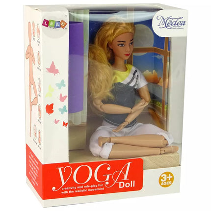 Lėlė jogos kilimėlis ilgais šviesiais plaukais