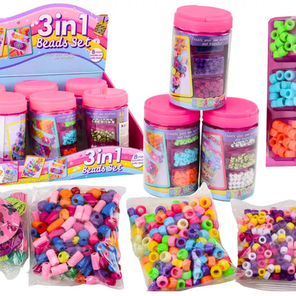 Karoliukų rinkinys stiklainyje papuošalų kūrimui 3in1