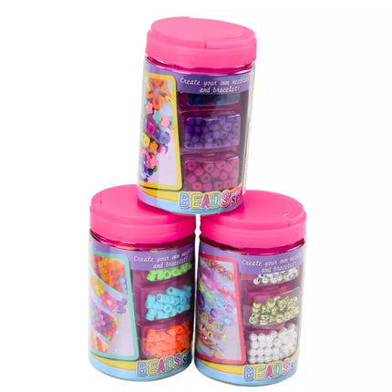 Karoliukų rinkinys stiklainyje papuošalų kūrimui 3in1