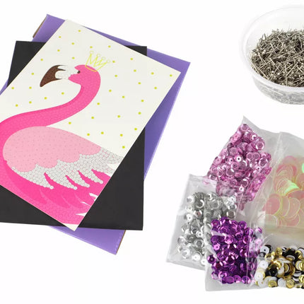 Kūrybiškas "pasidaryk pats" blizgučių rinkinys, smeigtukai, flamingo rėmelis