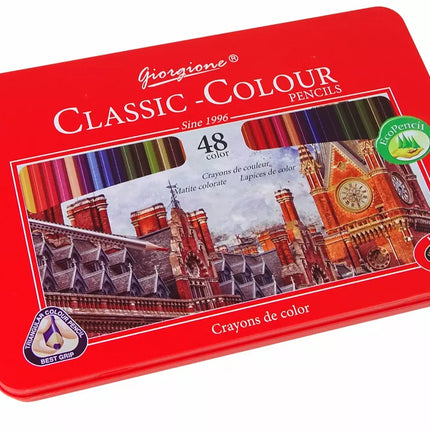 48 spalvotų pieštukų rinkinys metalinėje dėžutėje