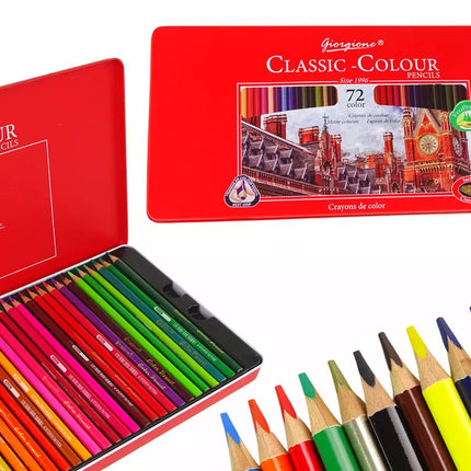 72 spalvotų pieštukų rinkinys metalinėje dėžutėje
