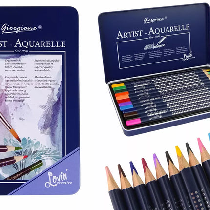 12 akvarelinių pieštukų rinkinys metalinėje dėžutėje