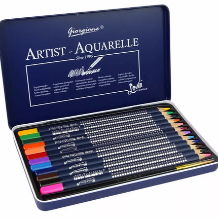 12 akvarelinių pieštukų rinkinys metalinėje dėžutėje