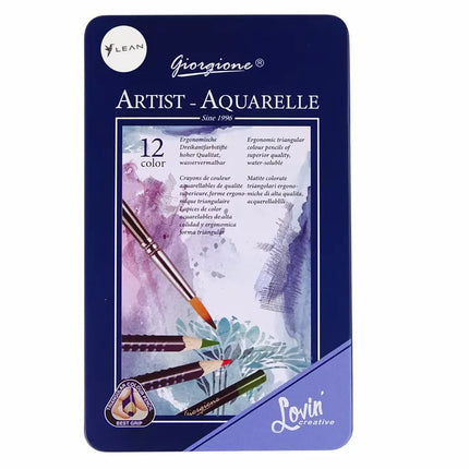 12 akvarelinių pieštukų rinkinys metalinėje dėžutėje