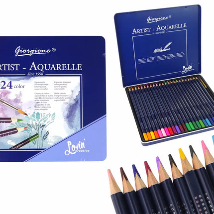 24 akvarelinių pieštukų rinkinys metalinėje dėžutėje
