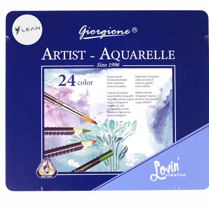 24 akvarelinių pieštukų rinkinys metalinėje dėžutėje