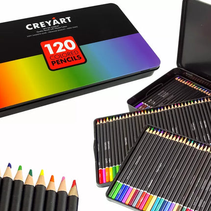 120 meno pieštukų rinkinys metalinėje dėžutėje