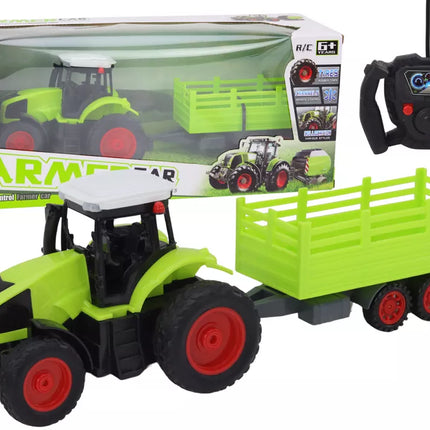 Nuotoliniu būdu valdomas RC traktorius su priekaba 1:16 žalias