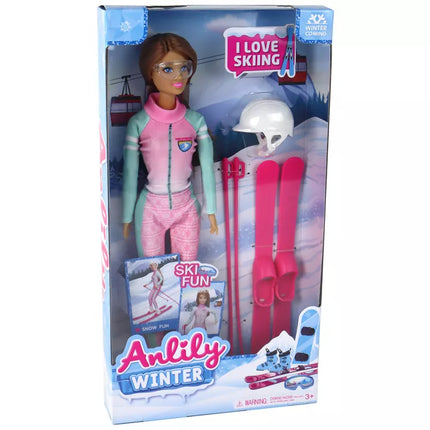 Anlily lėlė slidininkė su slidžių rinkiniu